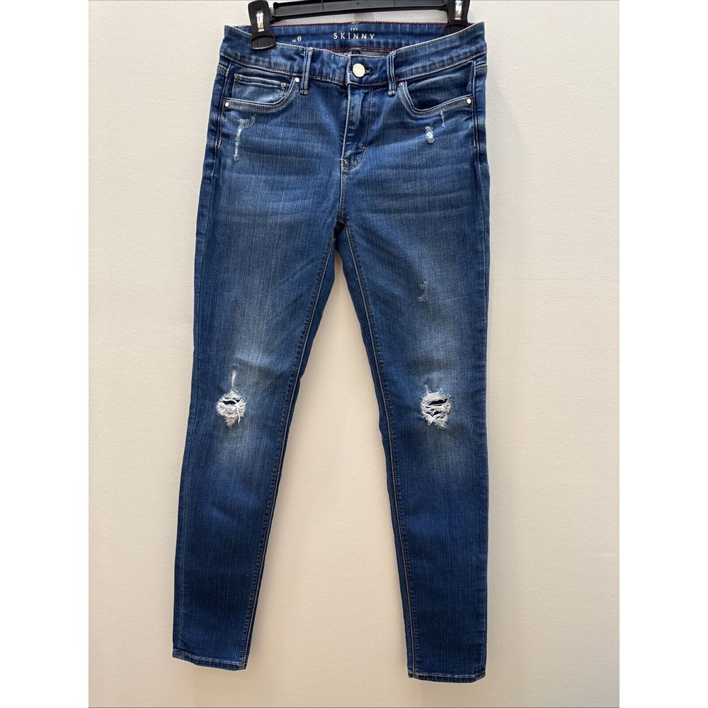 White House Black Market Mid-Rise Jeans Womens 0 Skinny Distressed Blue 28x29